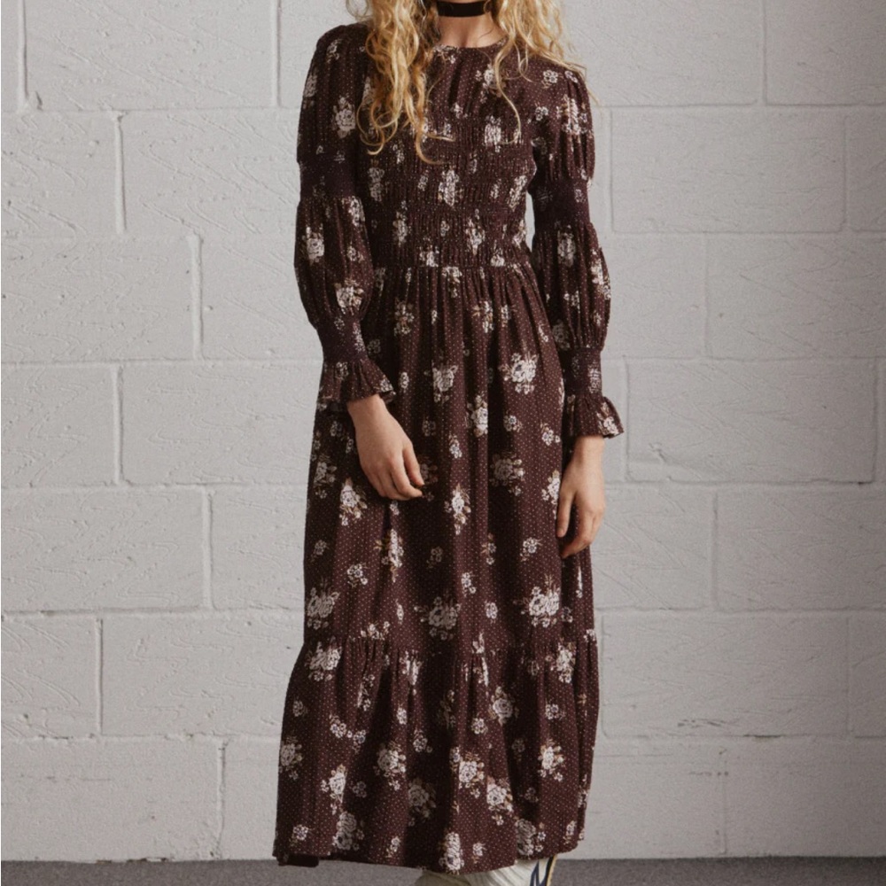 Damson Madder Ruby Shirred Midi Dress - Floral size 6